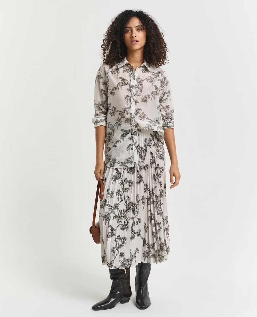 Relaxed Fit Tree Printed Cotton Silk Shirt