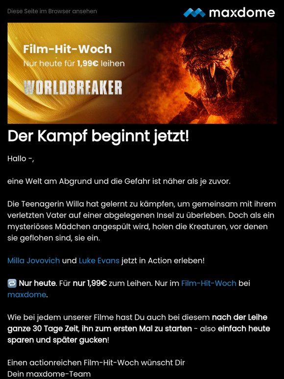 NUR HEUTE für 1,99€ leihen: Worldbreaker!