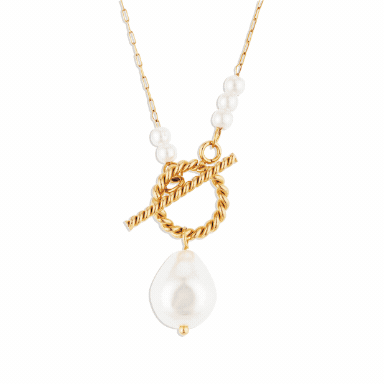 Over & Over Gold Stainless Steel Pearl T-Bar Necklac