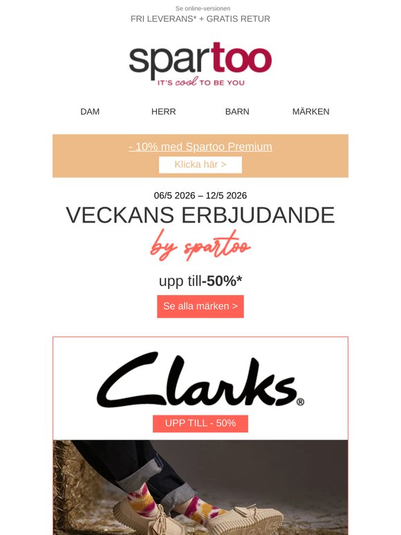 🎁 Finn lyckan! Upp till 50 % rabatt på Clarks, Vans, Philippe Model med fri frakt