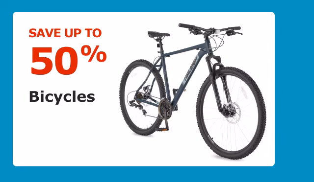 Save up to 50% on Bicycles.