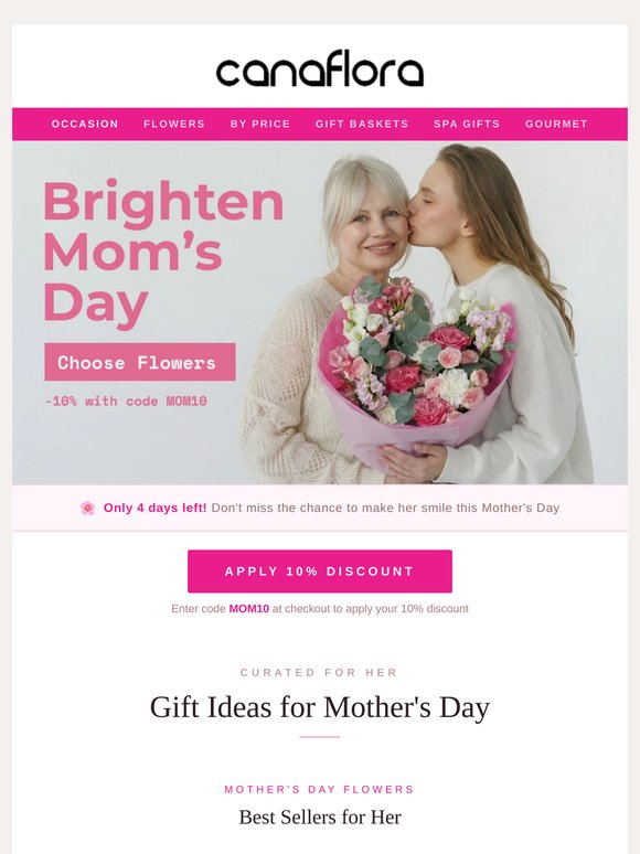 🌺 Last 4 Days: 10% Off Mother’s Day Flowers & Gifts