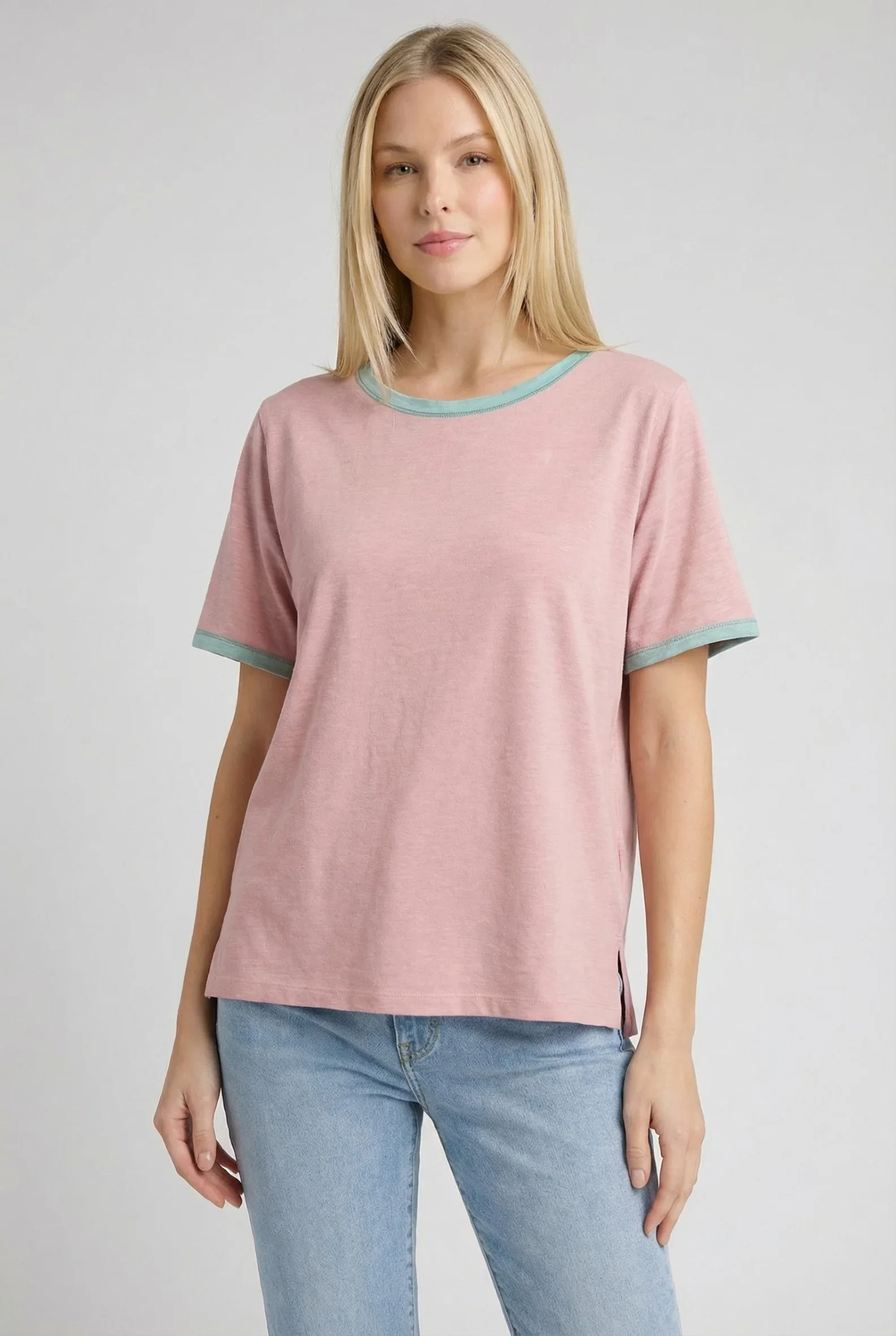 Image of Pink Contrast Trim Boxy Fit Tee