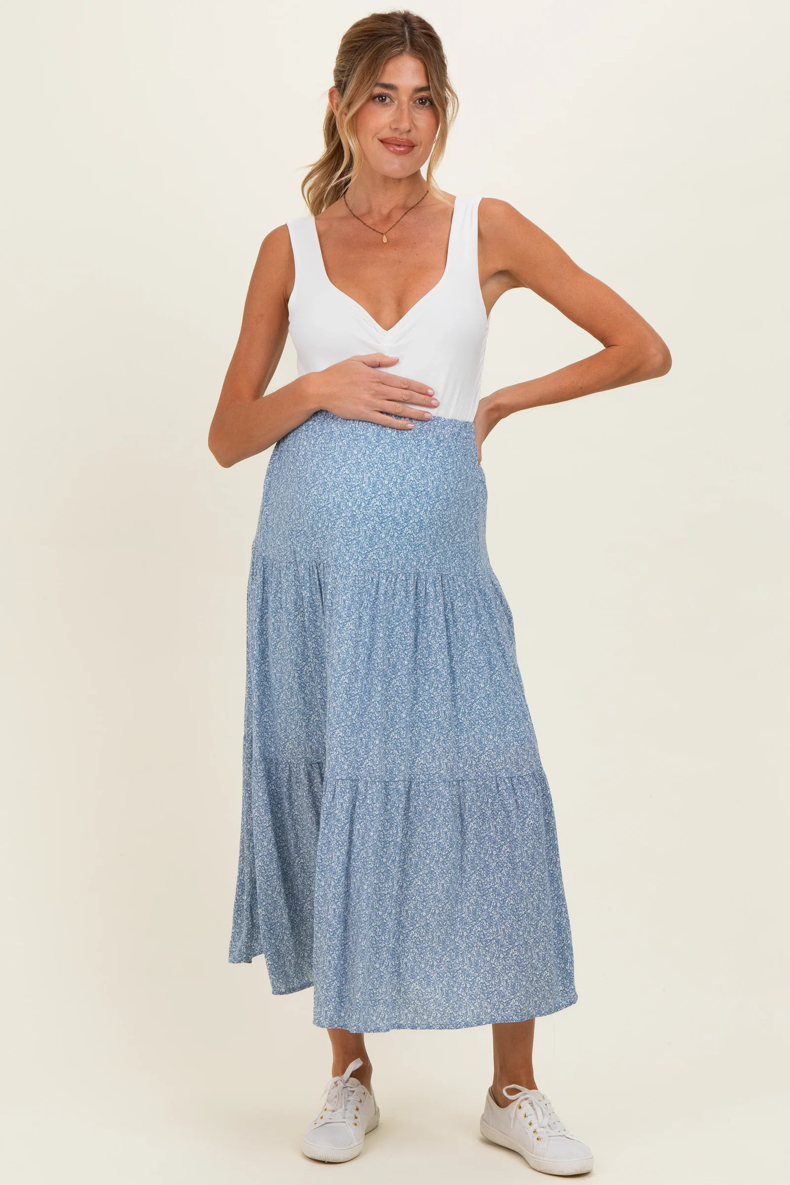 Image of Blue Floral Maternity Maxi Skirt