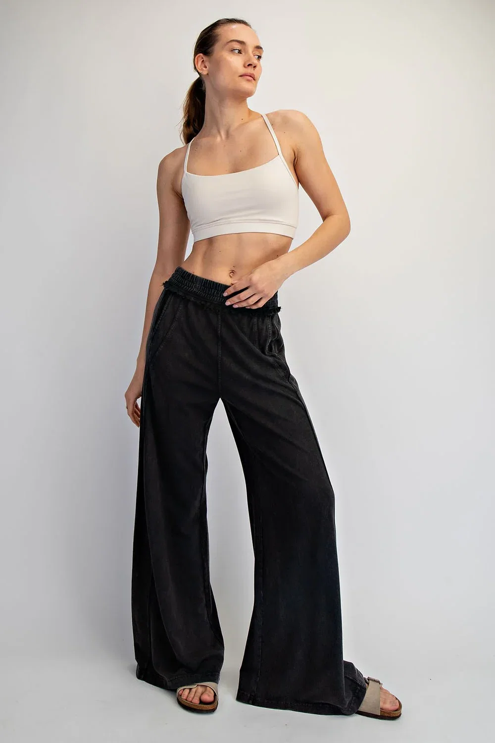 Image of Black Mineral Wash Wide Leg Pants