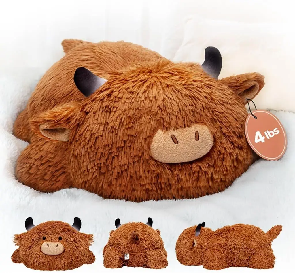 MeWaii® Highland Cow Weighted Stuffed Animal 4lbs – Calming Hug Plush for Stress Relief & Sleep, Soft Gift for Kids & Adults