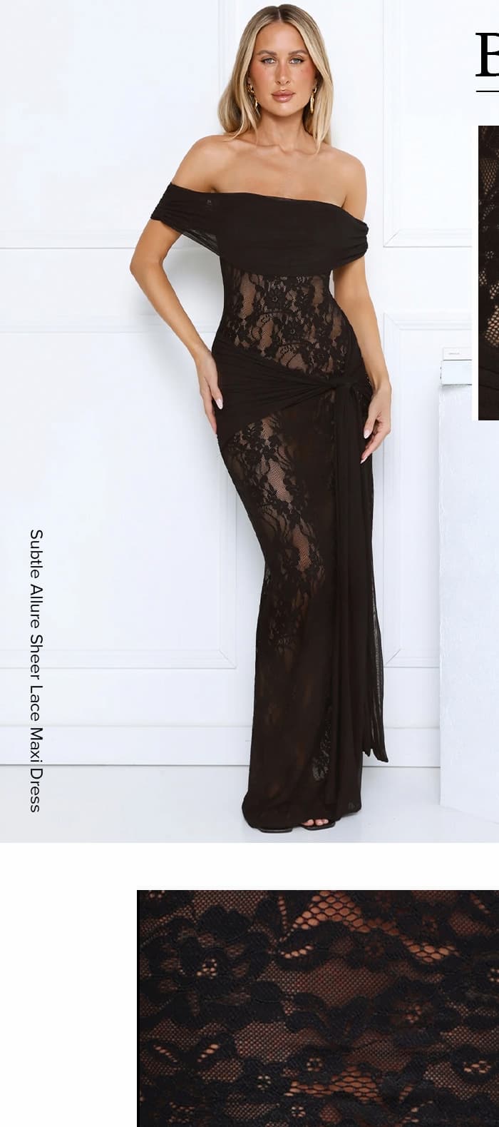 Subtle Allure Off Shoulder Sheer Lace Maxi Dress Black