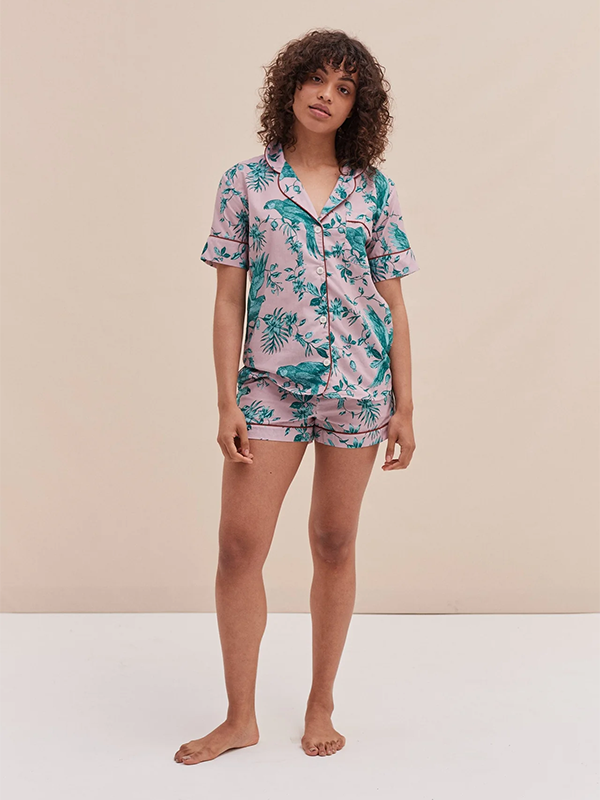 Short Sleeve Pyjama Set Bromley Parrot Pink/Blue