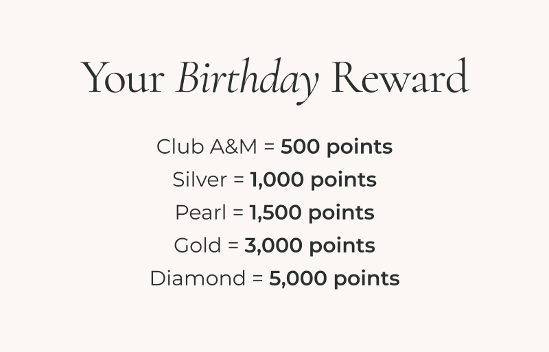 Club A&M = 500 points Silver = 1,000 points Pearl = 1,500 points Gold = 3,000 points Diamond = 5,000 points