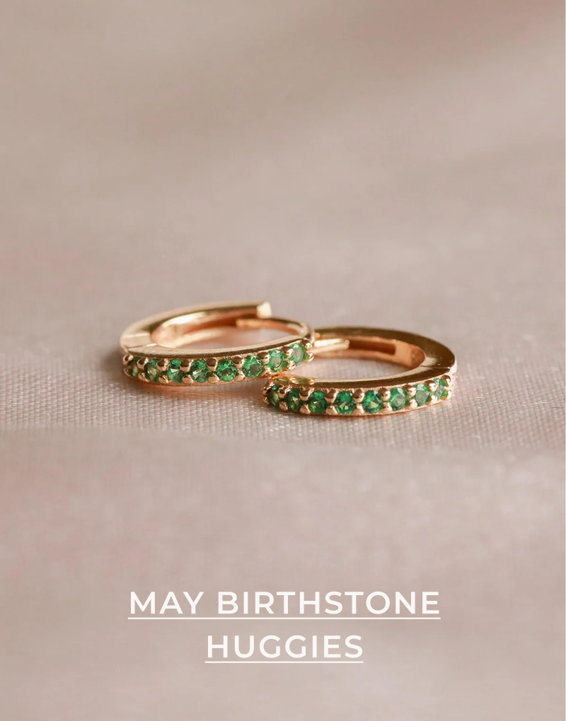 May birthstone huggies