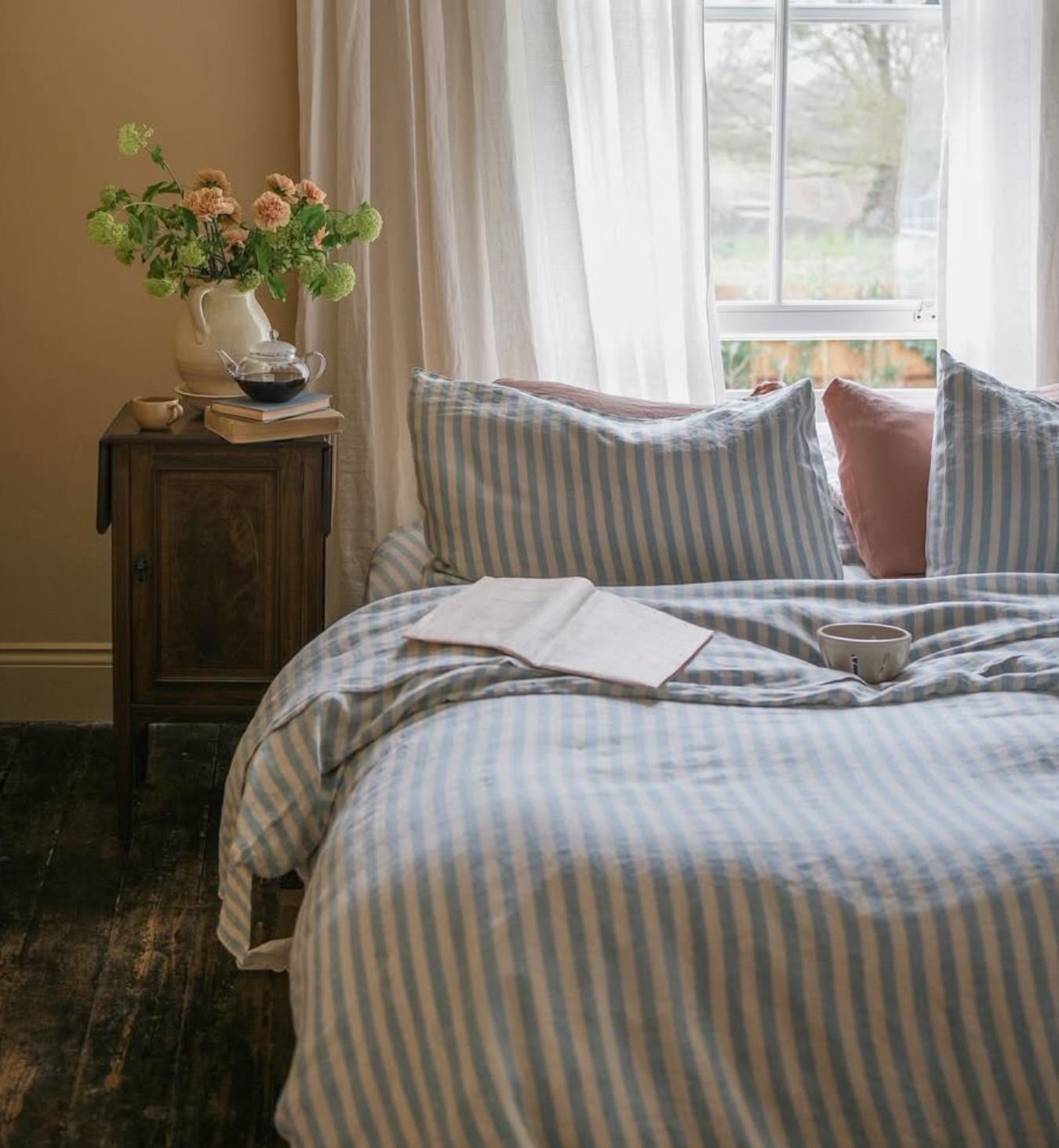 Coastal Blue Pembroke Stripe 100% Linen Duvet Cover