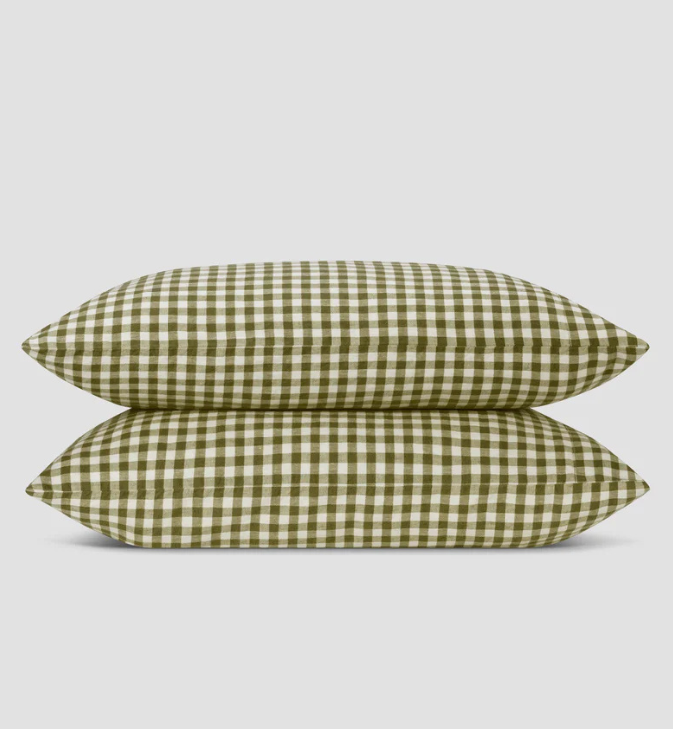 Botanical Green Gingham Linen Blend Pillowcases (Pair)
