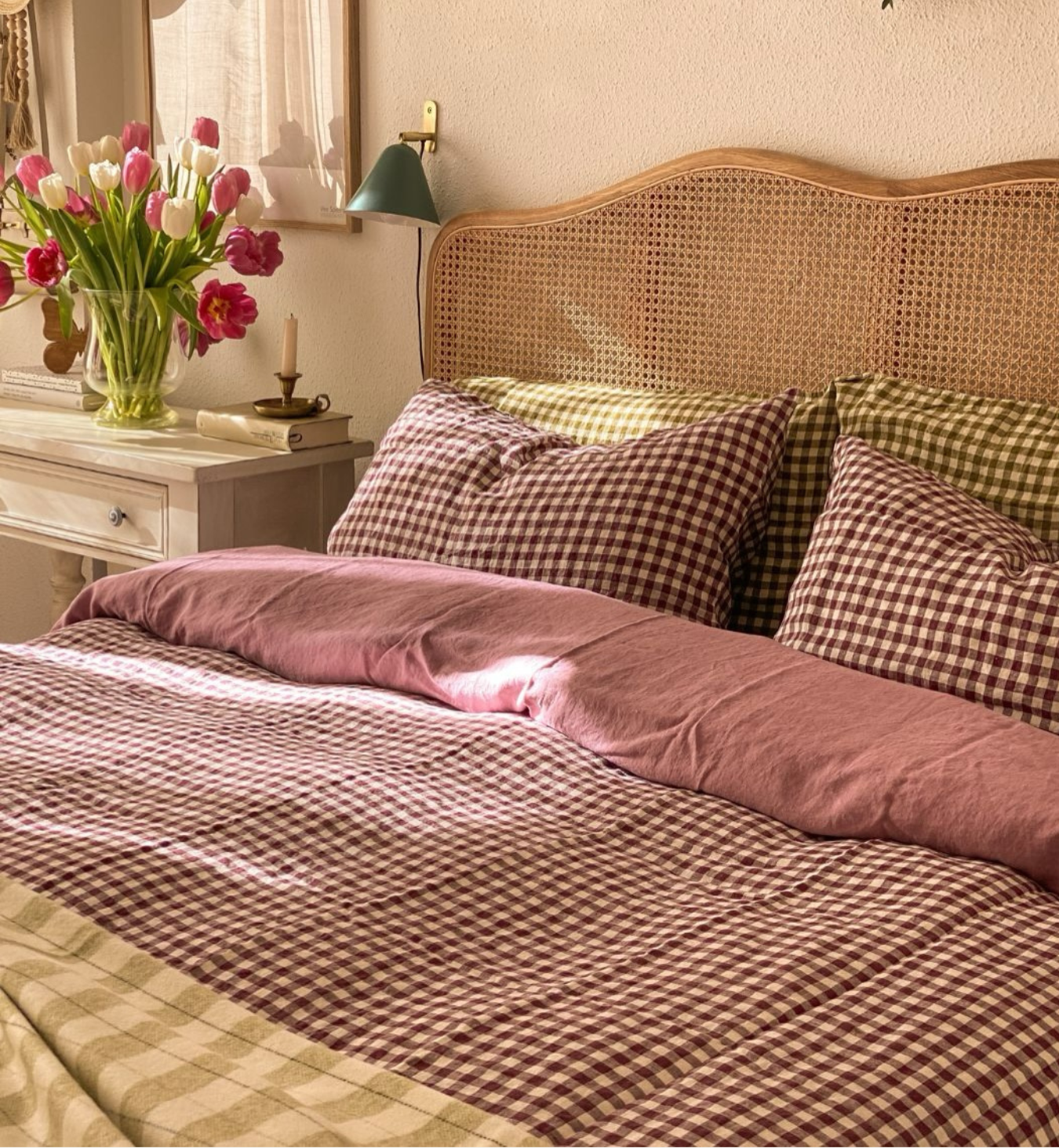 Rhubarb Gingham Linen Blend Duvet Cover