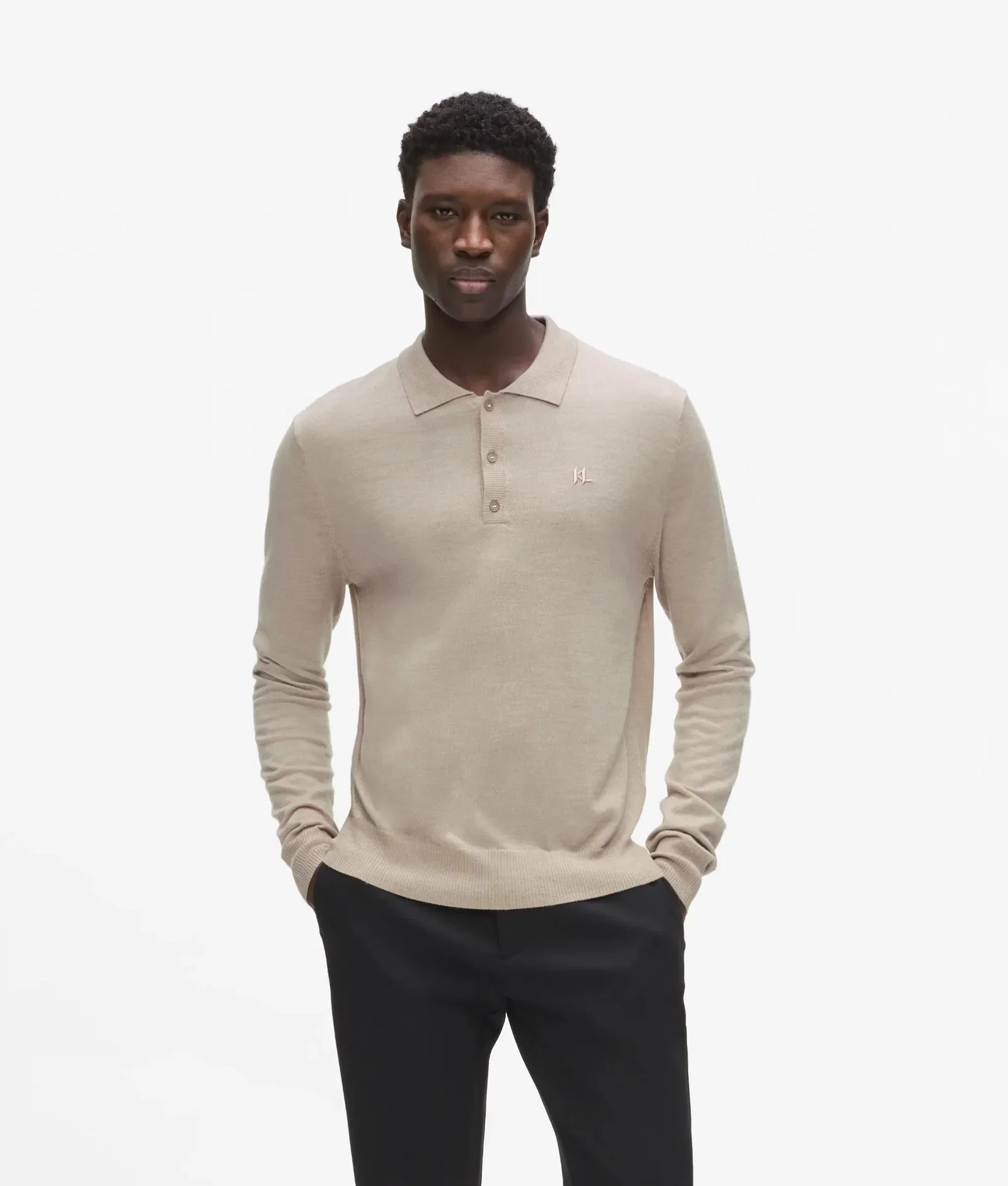 Image of Merino wool long sleeved polo shirt