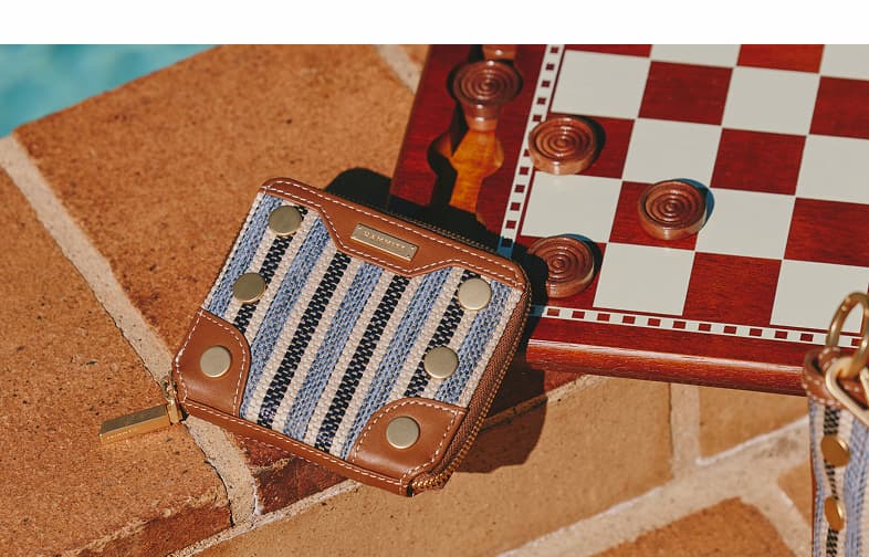 Image of 5 north wallet in cabana blue brushed gold