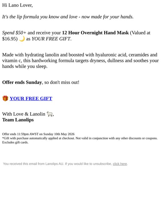 Lano Lover, Your FREE 12 Hr Hand Mask Awaits 🌙