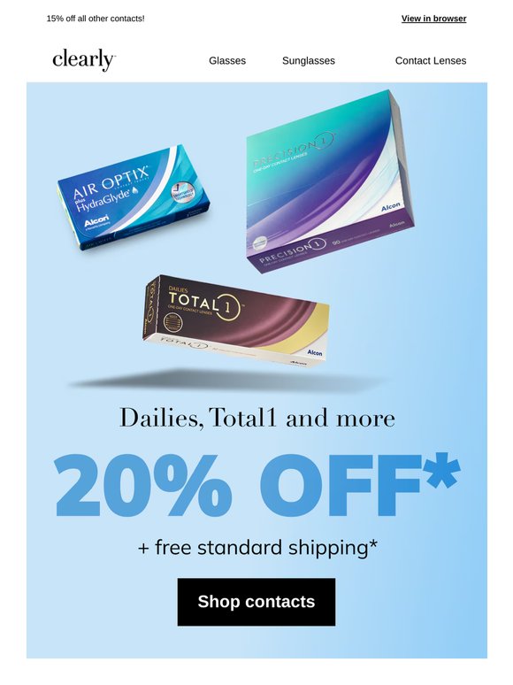 Contact lenses sale: 20% off Acuvue + standard shipping