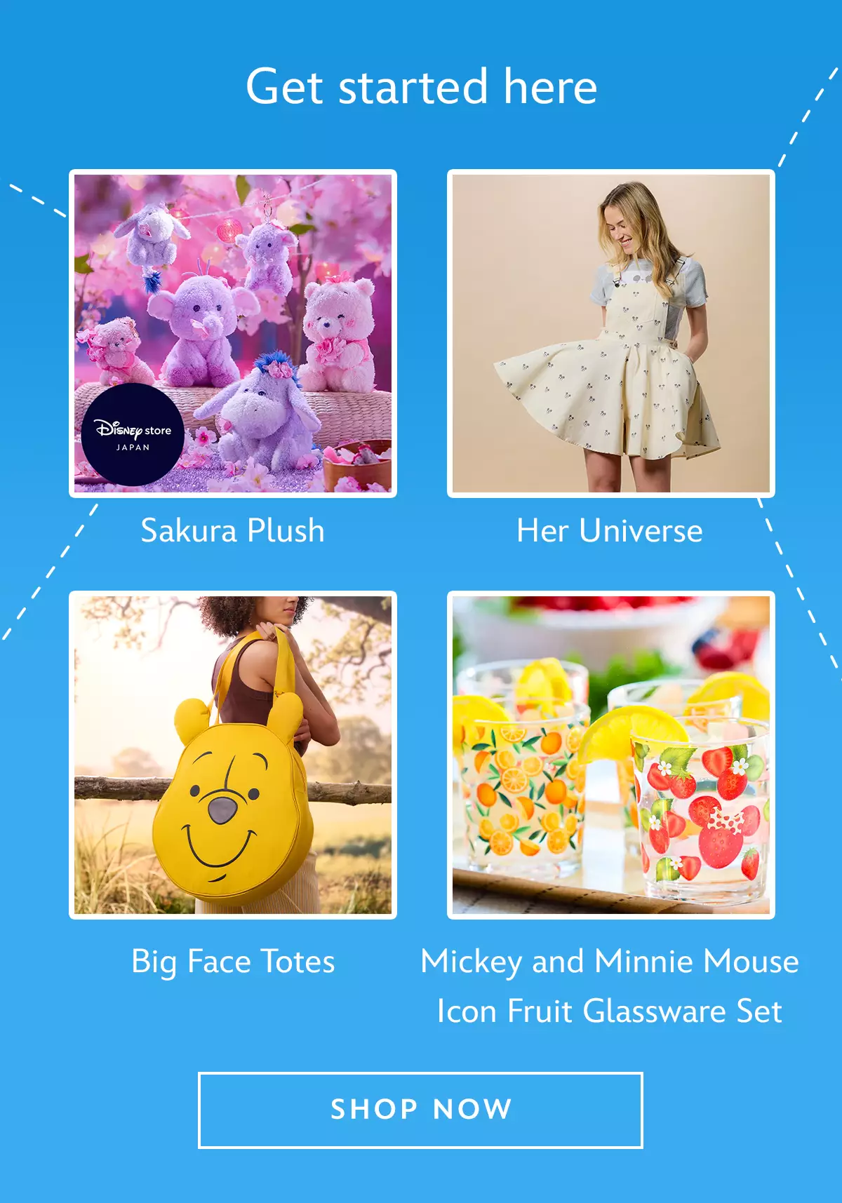 Get started here. Sakura Plush. Her Universe. Big Face Totes. Mickey and Minnie Mouse Icon Fruit Glassware Set | Shop Now