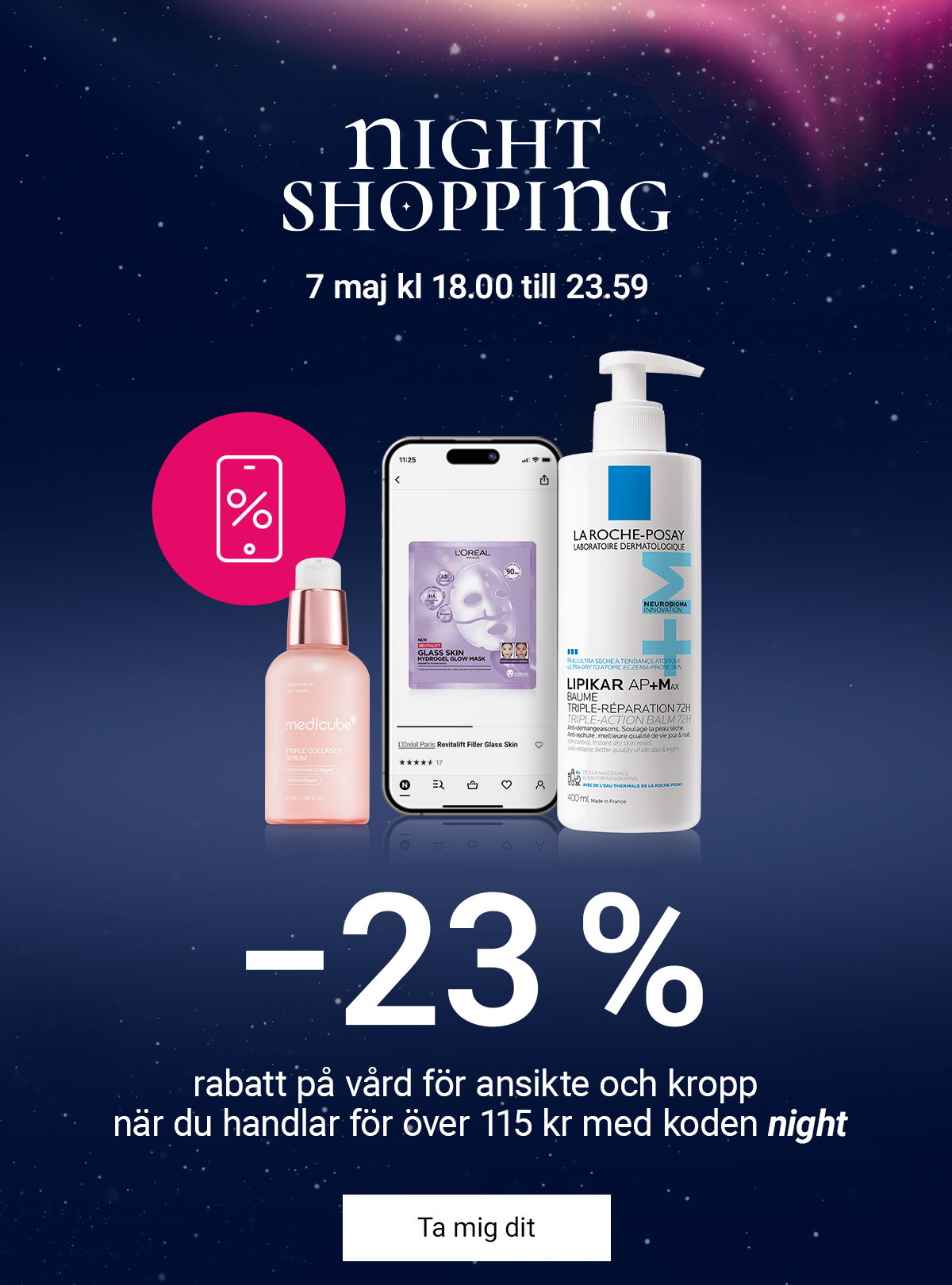 Night Shopping: 23 % rabatt på vård för ansikte ock kropp