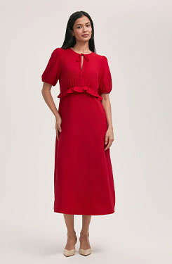 Anika Red Crepe Midi Tea Dress