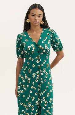 Milena Green Poppies Jersey Midi Dress