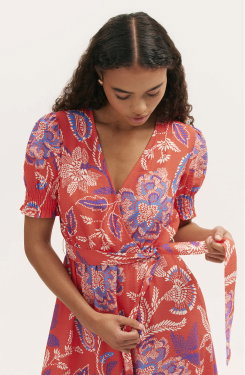 Nicoleta Coral Floral Midi Dress
