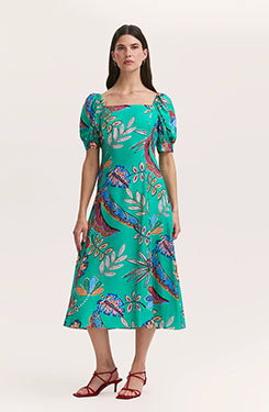 Daisy Green Leaves Midi Dress