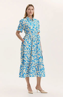 Liana Blue Leaf Midi Tiered Dress