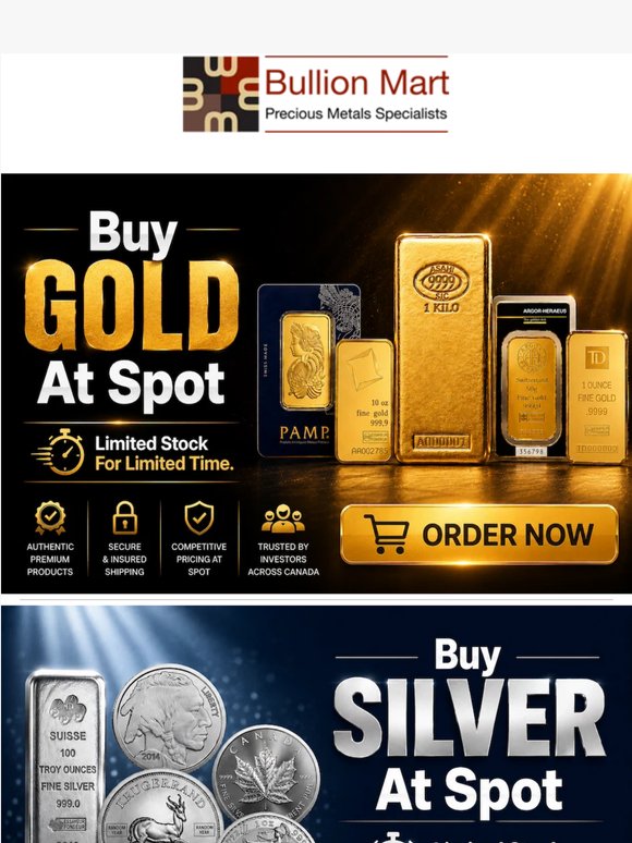 Buy Gold & Silver At Spot – Limited Time Only