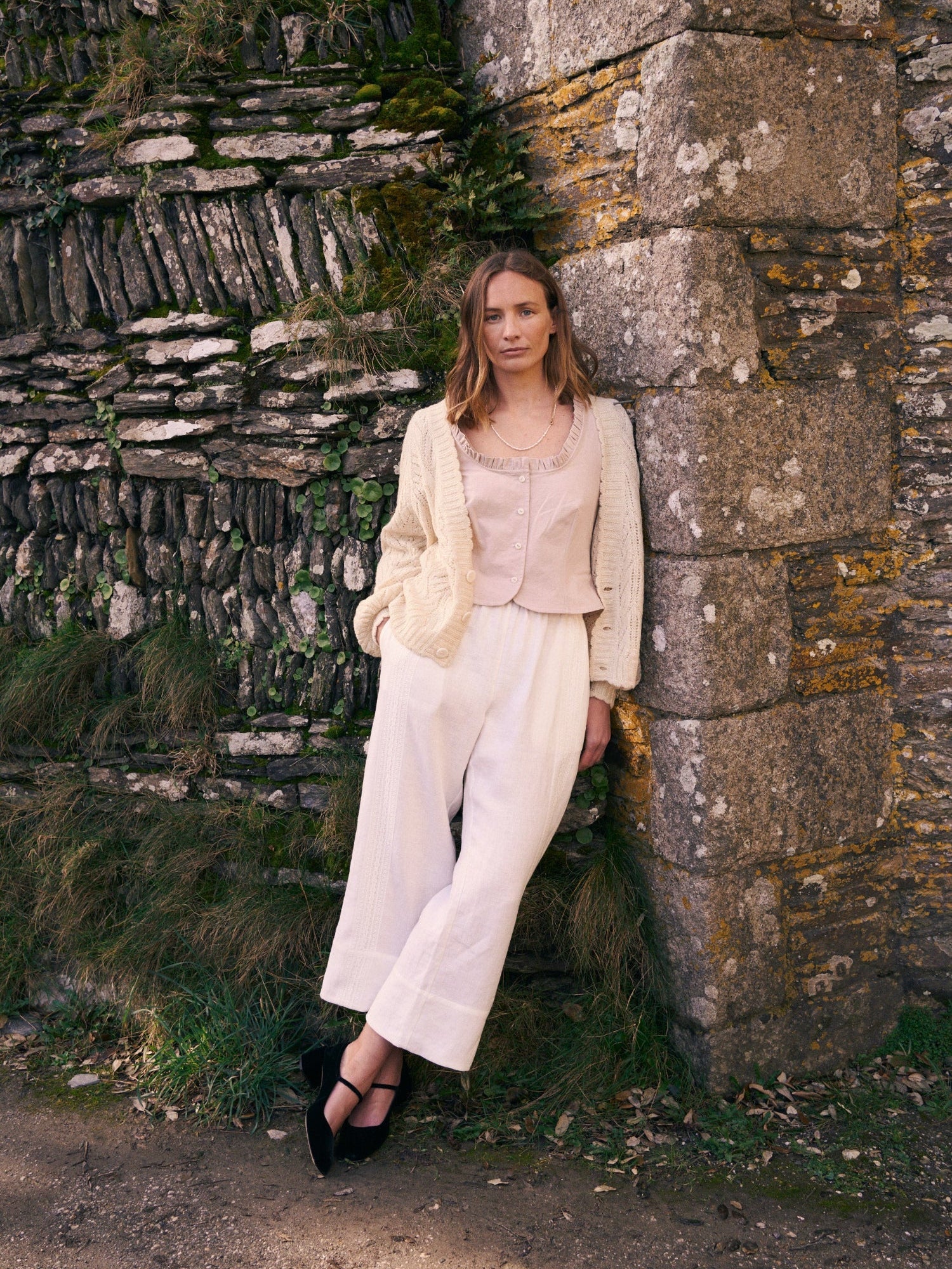 Image of Bramley Trousers in Pearl Linen & English Lace
