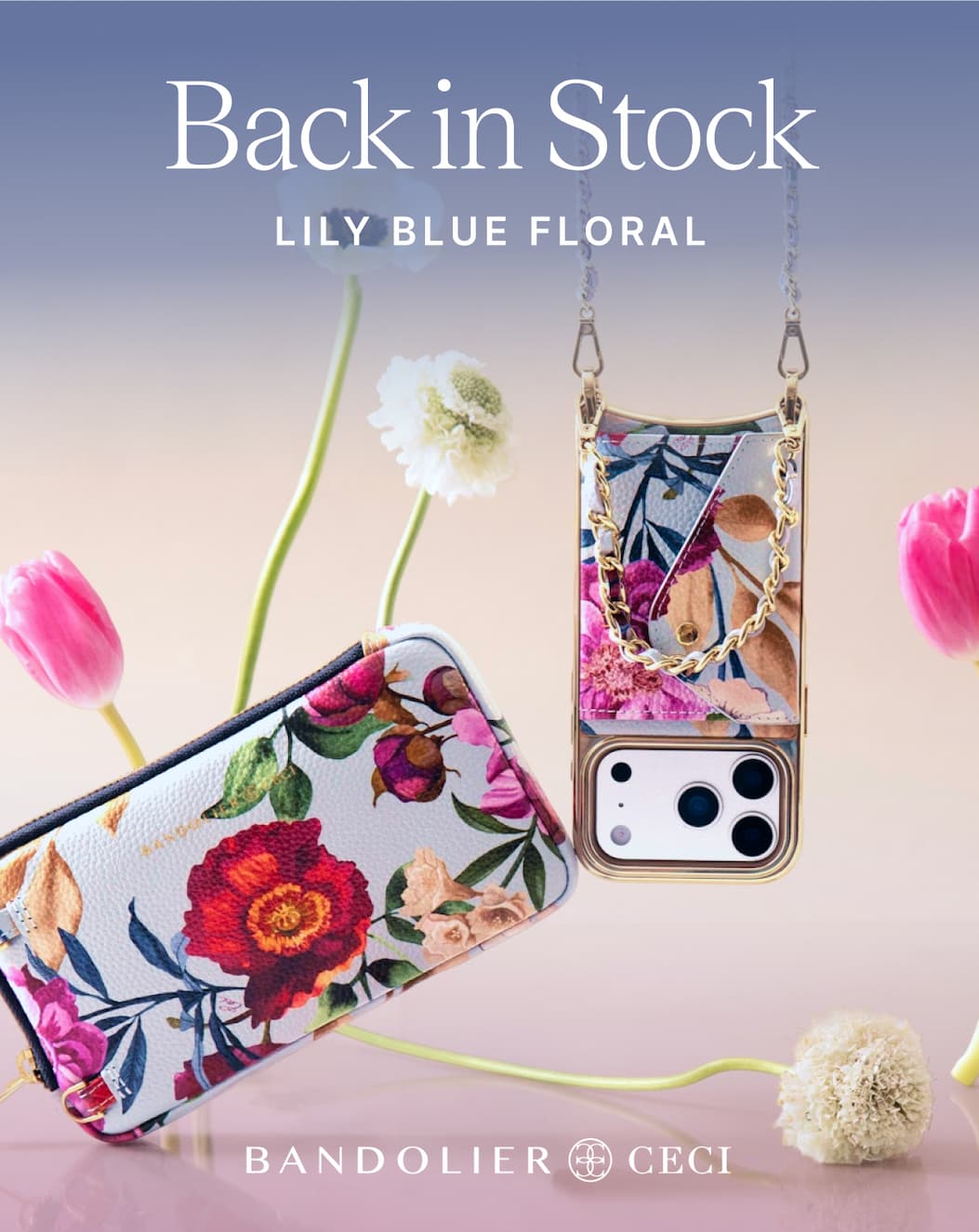 Back in Stock LILY BLUE FLORAL BANDOLIER CECI