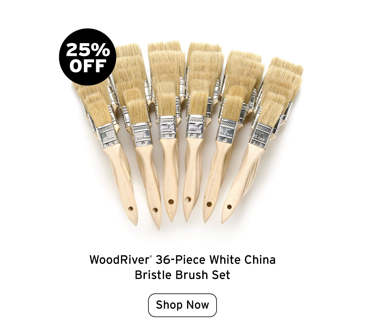WoodRiver White China Bristle Brush Set - 36 Piece