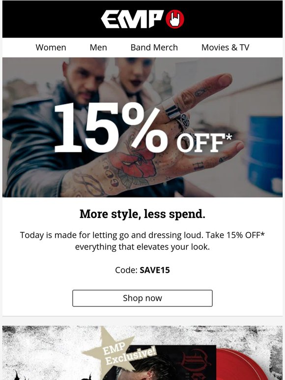 Enjoy 15% OFF: new albums, festival outfits and much more!