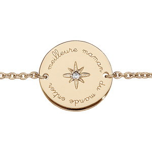 Bracelet en plaqué or chaîne avec plaque gravée meilleure maman du monde entier avec oxyde blanc serti - 15+3cm