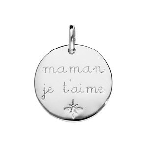 Pendentif en argent rhodié pastille maman je t'aime étoile et 1 oxyde blanc serti