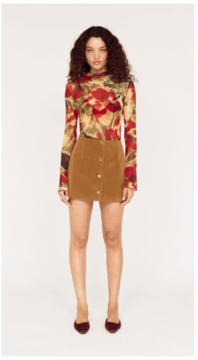 Red Floral Sheer Mesh High Neck Top