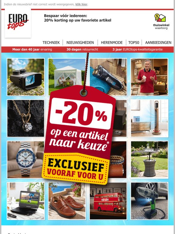 Exclusief vooraf: ontvang 20% korting op uw favoriete artikel!