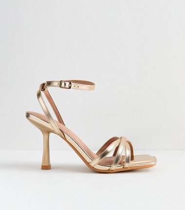 Wide Fit Gold Strappy Faux Leather High Heel Sandals