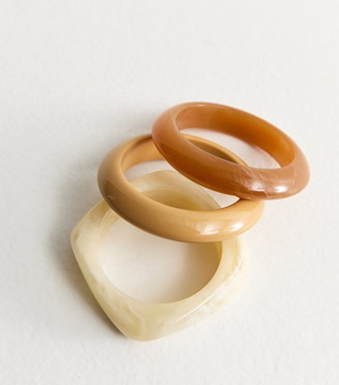 Pack of 3 Cream Rectangular Circle Resin Chunky Bangles