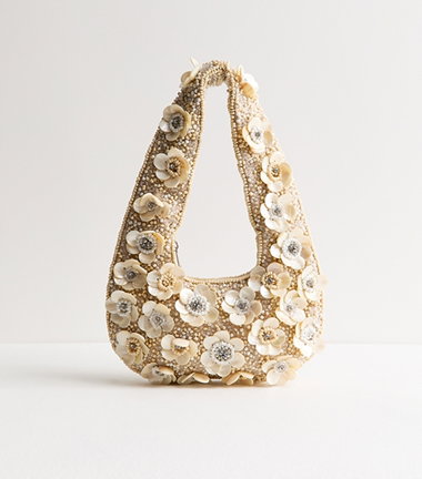 Cream Flower Shell Beaded Grab Bag