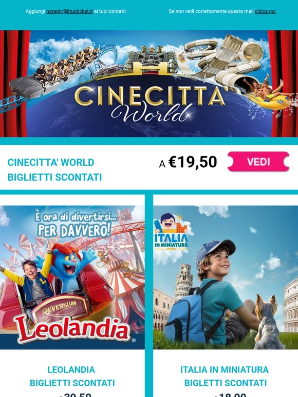 Cinecittà World, Parco Natura Viva, Notorious Cinemas e molto altro a partire da 6,50€