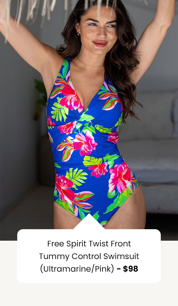 Free Spirit Twist Front Tummy Control Swimsuit - Ultramarine/Pink