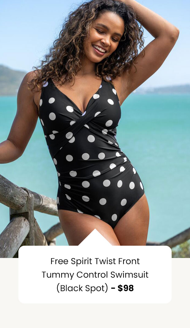 Free Spirit Twist Front Tummy Control Swimsuit - Black Spot