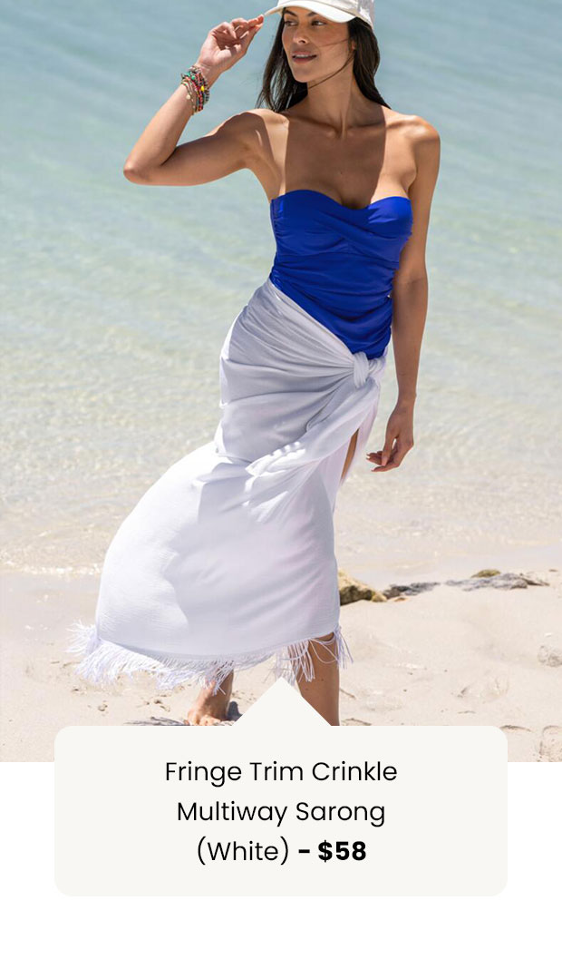 Fringe Trim Crinkle Multiway Sarong - White