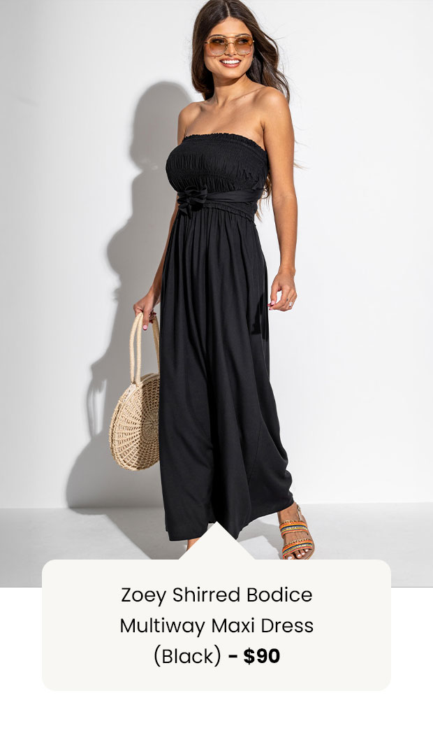 Zoey Shirred Bodice Multiway Maxi Dress - Black