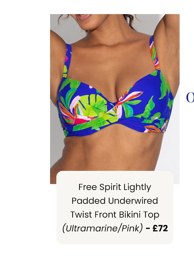 Free Spirit Lightly Padded U/W Twist Front Bikini Top - Ultramarine/Pink