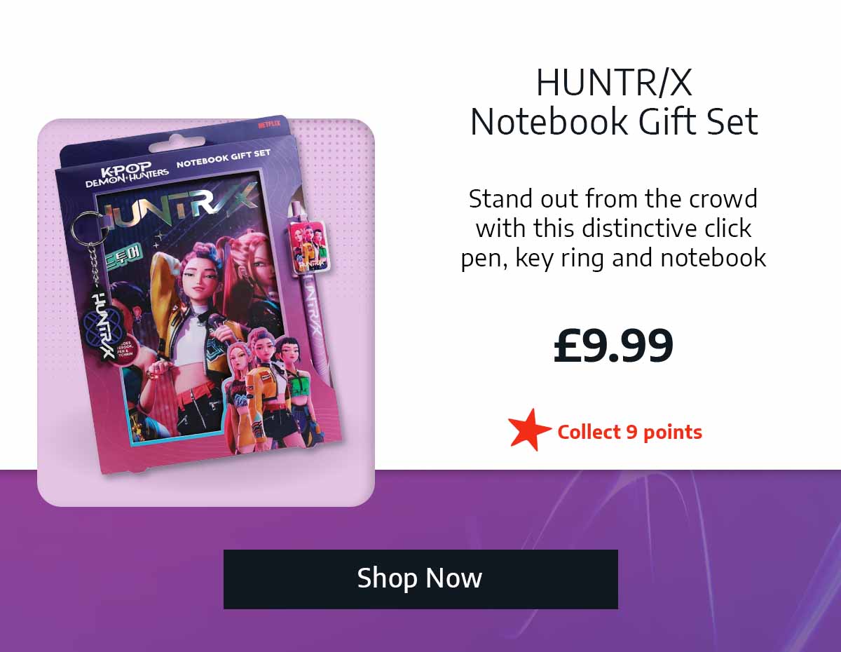 HUNTR/X Notebook Gift Set - £9.99 - Stand out from the crowd with this distinctive click pen, key ring and notebook - Collect 9 points