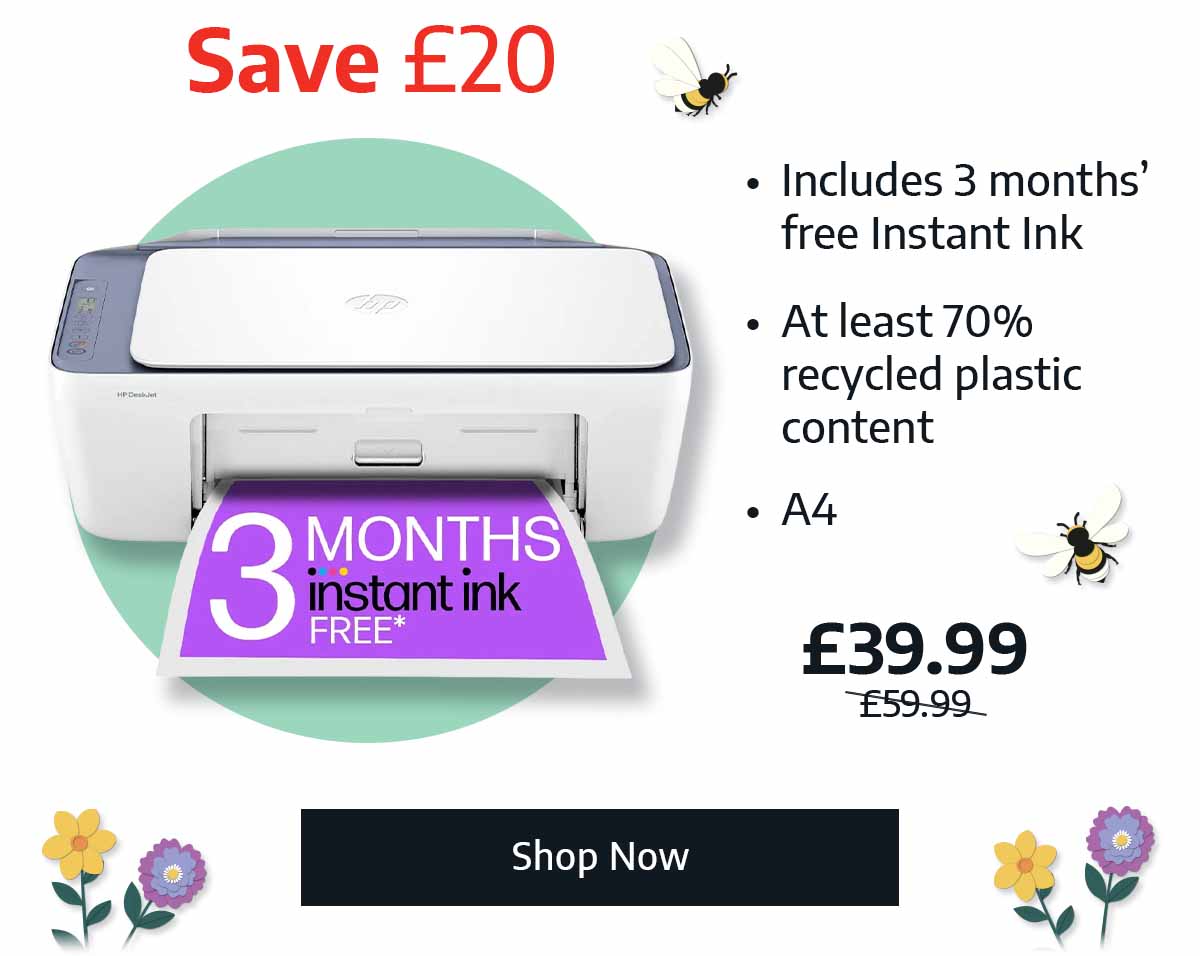HP DeskJet 2922 Printer - Now £39.99, Was £59.99 - Save £20. Includes 3 months' free Instant Ink, At least 70% recycled plastic content