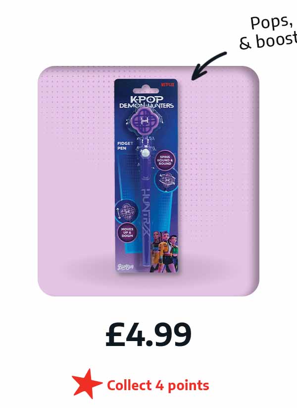 HUNTR/X Fidget Pen - £4.99 - Pops, spins & boosts focus - Collect 4 points