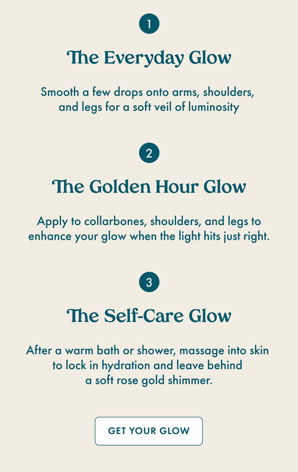 Nectar Glow Shimmer Body Oil WITH JOJOBA SEED OIL & VITAMIN E  $42 Fast-absorbing, hydrating body oil Rose gold glow & shimmer finish Mango nectar & peach scent